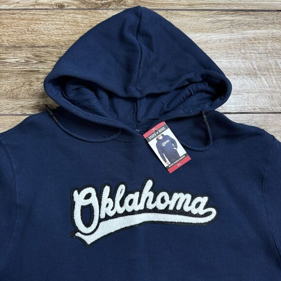 State Of Mine Sz XL 3D Oklahoma Hoodie Men Blue Drawstring Kangaroo Pocket NWT - Picture 3 of 9